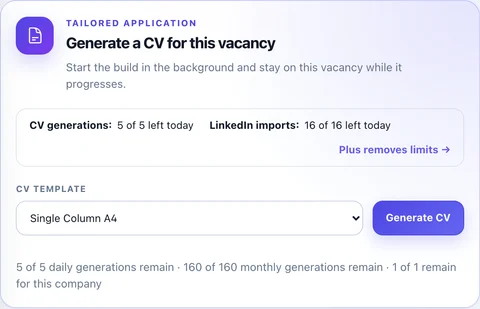 Jobsucher CV generator for Alex Morgan and the Project Manager vacancy.
